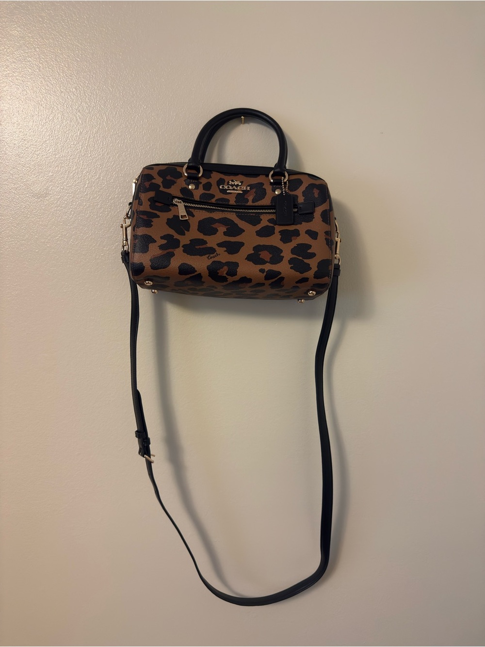 Coach Leopard Print Crossbody Satchel in Brown and Black